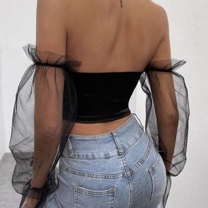 Drawstring Detail Flounce Sleeve Off-Shoulder Crop Top